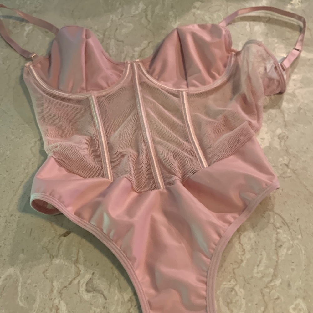 Pink Mesh Underwire Bodysuit by